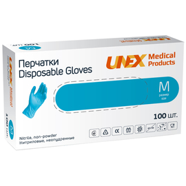Рукавички нітрилові UNEX Medical, неопудрені, діагностичні, сині, розмір M, 100 шт. (50 пар)