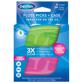 DenTek Флосс-зубочистки + Дорожный футляр: 4 футляра, 24 флосс-зубочистки